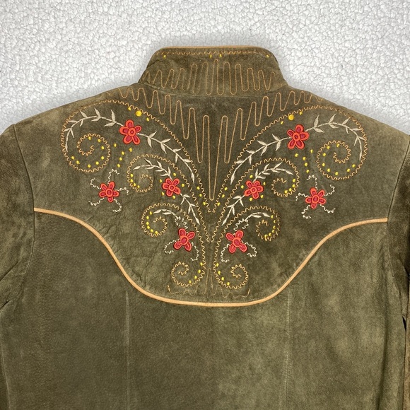 Scully Floral Embroidered Suede Leather Jacket: Size 10 - Picture 4 of 11